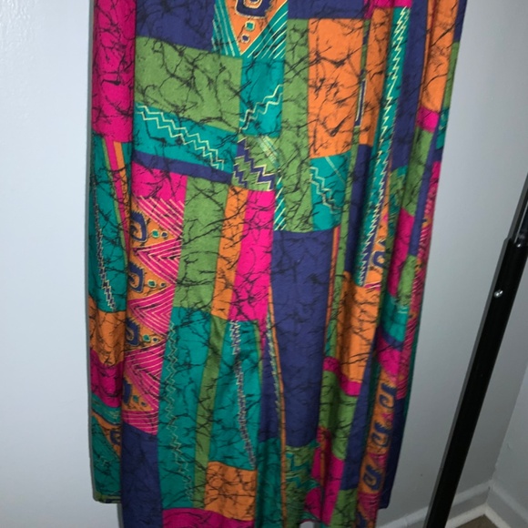 Christine David batik mosaic midi full skirt Sz M vintage bright colorful - Picture 2 of 8
